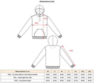 Unisex Kapuzen Sweater Kariban | K 4013 Grössentabelle