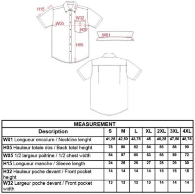 Hemd kurzarm bügelfrei Kariban | K 539 Grössentabelle Hemd kurzarm bügelfrei Kariban | K 539 Grössentabelle