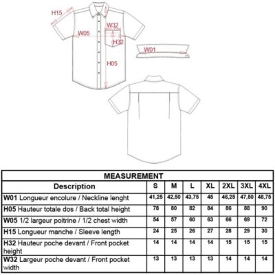 Hemd kurzarm bügelfrei Kariban | K 539 Grössentabelle Hemd kurzarm bügelfrei Kariban | K 539 Grössentabelle