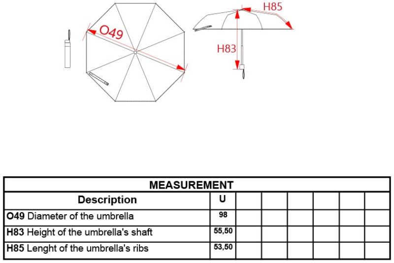 Mini Taschenschirm Kimood | KI 2010 Grössentabelle