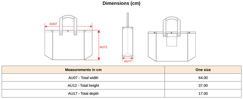 Große Tasche Kimood | KI 3208 Grössentabelle Große Tasche Kimood | KI 3208 Grössentabelle