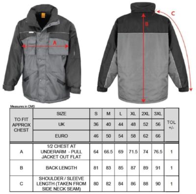 Workwear Parka Result Work-Guard | R 072X Grössentabelle Workwear Parka Result Work-Guard | R 072X Grössentabelle