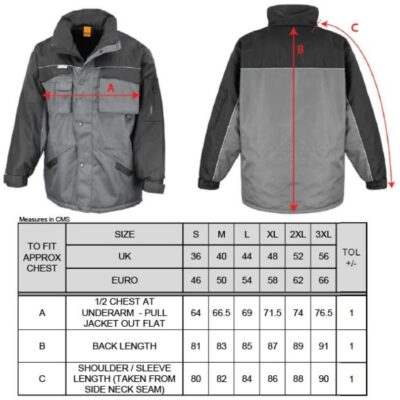 Workwear Parka Result Work-Guard | R 072X Grössentabelle Workwear Parka Result Work-Guard | R 072X Grössentabelle