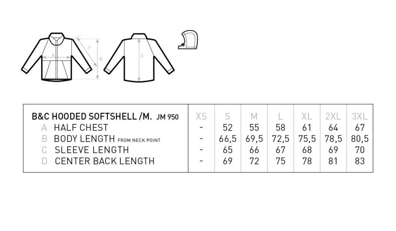 Herren 3-Lagen Kapuzen Softshell Jacke B&C | Hooded Softshell /men Grössentabelle Herren 3-Lagen Kapuzen Softshell Jacke B&C | Hooded Softshell /men Grössentabelle