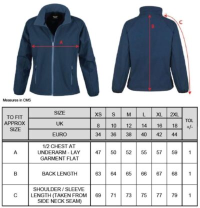 Damen 2-Lagen Softshell Jacke "Printable" Result Recycled | R 231F Grössentabelle Damen 2-Lagen Softshell Jacke "Printable" Result Recycled | R 231F Grössentabelle