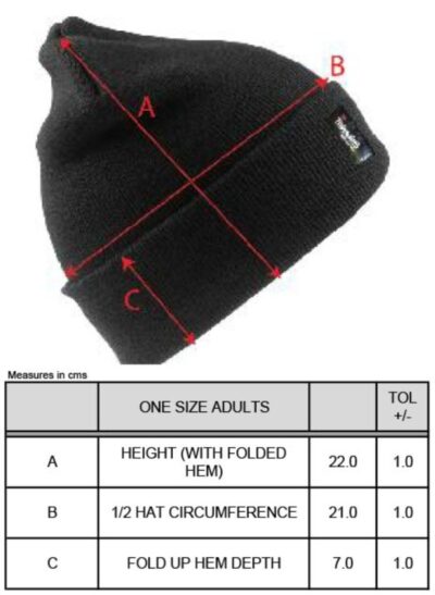 Strickmütze mit Thinsulate™ Futter Result Winter Essentials | RC 033X Grössentabelle Strickmütze mit Thinsulate™ Futter Result Winter Essentials | RC 033X Grössentabelle
