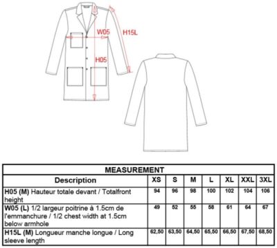 Unisex Arbeitsmantel Kariban WK | WK 828 Grössentabelle