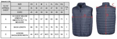 Bodywarmer Result Core | R 244X Grössentabelle Bodywarmer Result Core | R 244X Grössentabelle