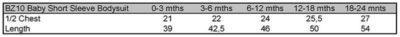 Baby Body Babybugz | BZ 10 Grössentabelle Baby Body Babybugz | BZ 10 Grössentabelle