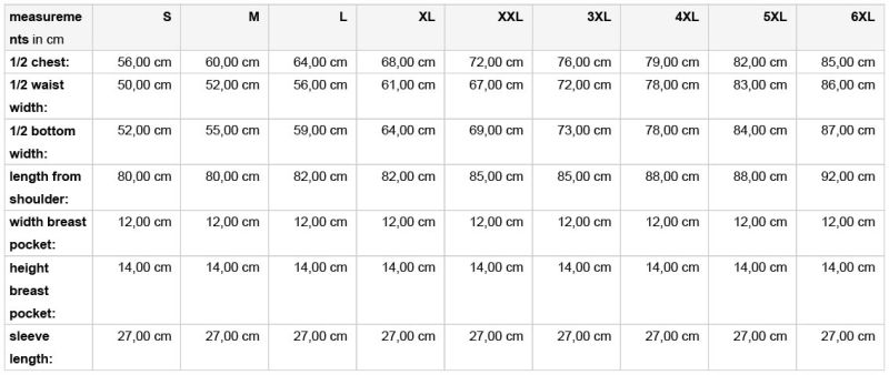 Popeline Business Hemd kurzarm Daiber | JN 644 Grössentabelle Popeline Business Hemd kurzarm Daiber | JN 644 Grössentabelle