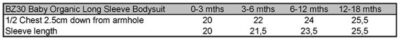 Baby Body langarm Babybugz | BZ 30 Grössentabelle Baby Body langarm Babybugz | BZ 30 Grössentabelle