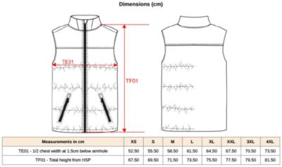 Gesteppter Bodywarmer Kariban | K 6162 Grössentabelle Gesteppter Bodywarmer Kariban | K 6162 Grössentabelle