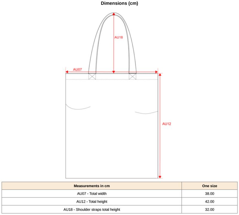 Einkaufstasche "K-loop" Kimood | KI 5220 Grössentabelle Einkaufstasche "K-loop" Kimood | KI 5220 Grössentabelle