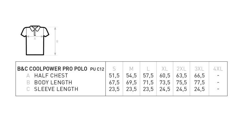 Workwear Funktions Polo B&C | Coolpower Pro Polo Grössentabelle