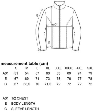 Herren Sweatjacke Promodoro | 5290 Grössentabelle