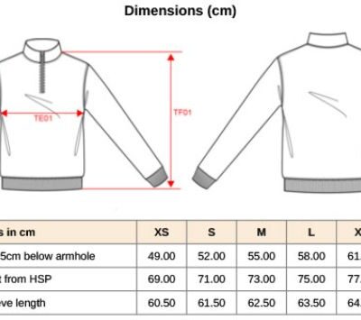 Sweater mit 1/4 Zip Kariban | K 478 Grössentabelle