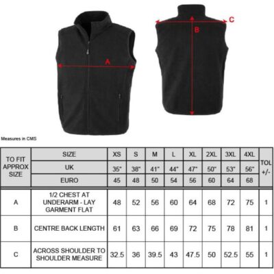 Fleece Gilet Result Recycled | R 904X Grössentabelle Fleece Gilet Result Recycled | R 904X Grössentabelle