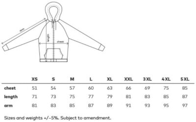 Schwere Unisex Kapuzen Sweatjacke Promodoro | 5500 Grössentabelle Schwere Unisex Kapuzen Sweatjacke Promodoro | 5500 Grössentabelle