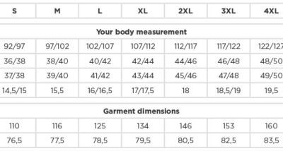 Popeline Hemd kurzarm Russell | 937M Grössentabelle