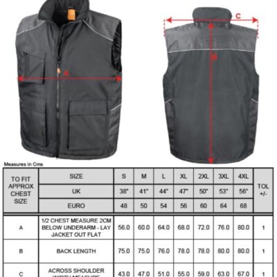 Vostex Bodywarmer Result Work-Guard | R 306X Grössentabelle Vostex Bodywarmer Result Work-Guard | R 306X Grössentabelle