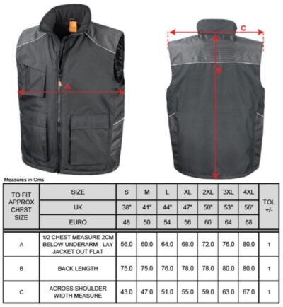 Vostex Bodywarmer Result Work-Guard | R 306X Grössentabelle Vostex Bodywarmer Result Work-Guard | R 306X Grössentabelle