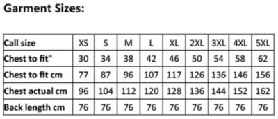 Kochjacke kurzarm Premier | PR 900 Grössentabelle