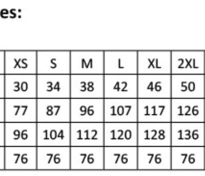 Kochjacke kurzarm Premier | PR 900 Grössentabelle