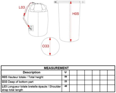 Wasserdichte Tasche Kimood | KI 0647 Grössentabelle