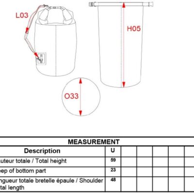 Wasserdichte Tasche Kimood | KI 0647 Grössentabelle