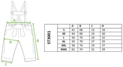 Herren Lederhose lang Leather Trousers long/men Grössentabelle