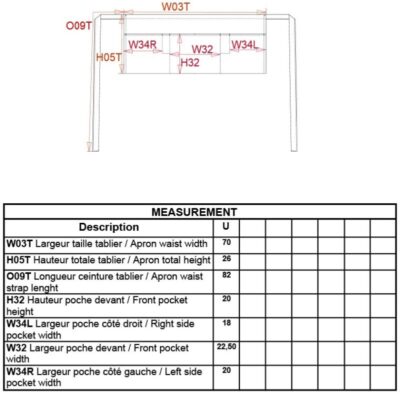 Barschürze kurz Kariban | K 886 Grössentabelle