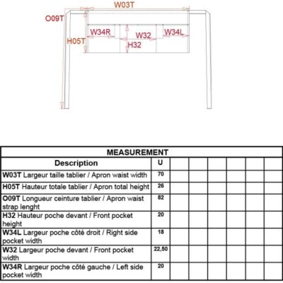 Barschürze kurz Kariban | K 886 Grössentabelle