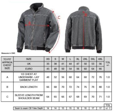 Denim 3-Lagen Softshell Blouson Result | R 406X Grössentabelle Denim 3-Lagen Softshell Blouson Result | R 406X Grössentabelle