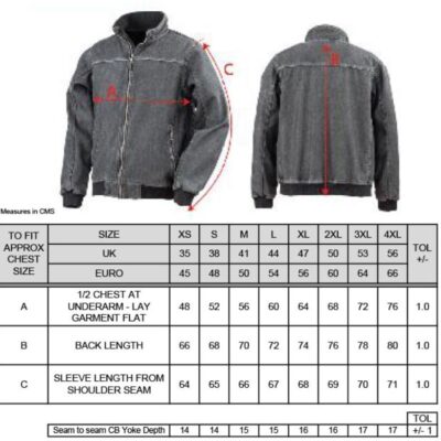 Denim 3-Lagen Softshell Blouson Result | R 406X Grössentabelle Denim 3-Lagen Softshell Blouson Result | R 406X Grössentabelle