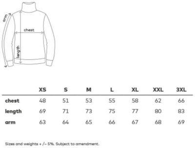 Rollkragen Shirt langarm Promodoro | 3407 Grössentabelle