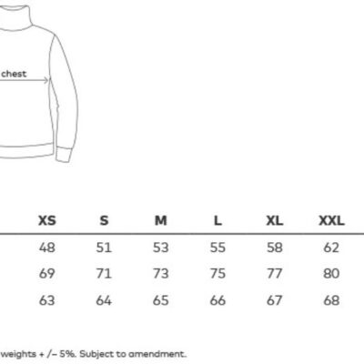 Rollkragen Shirt langarm Promodoro | 3407 Grössentabelle