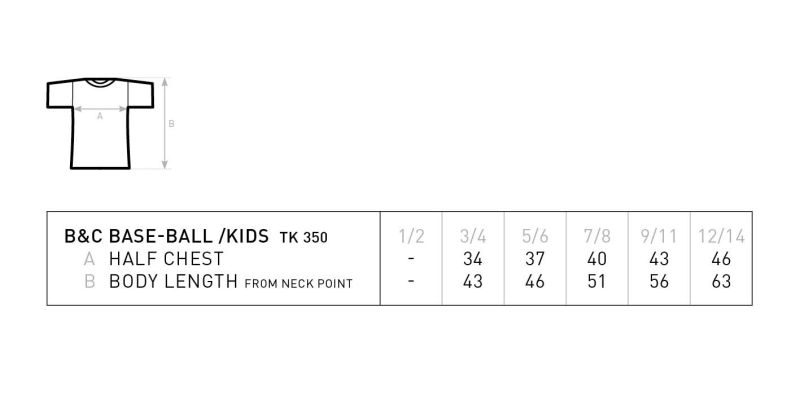 Kinder Raglan Kontrast T-Shirt B&C | Base-Ball /kids Grössentabelle