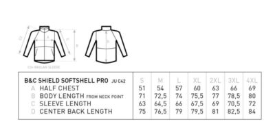 Workwear Softshell Jacke B&C | Shield Softshell Pro Grössentabelle