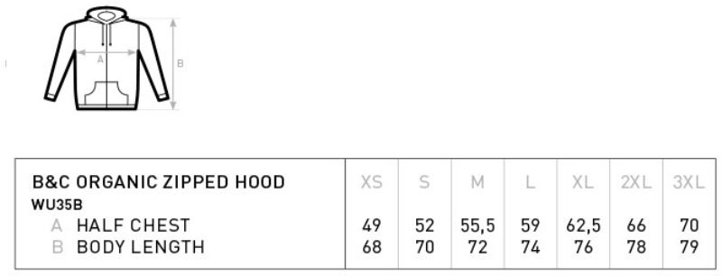 Herren Kapuzen Sweatjacke B&C | Inspire Zipped Hood_° Grössentabelle Herren Kapuzen Sweatjacke B&C | Inspire Zipped Hood_° Grössentabelle