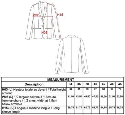 Damen Anzugblazer Kariban | K 6131 Grössentabelle Damen Anzugblazer Kariban | K 6131 Grössentabelle