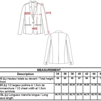 Damen Anzugblazer Kariban | K 6131 Grössentabelle Damen Anzugblazer Kariban | K 6131 Grössentabelle