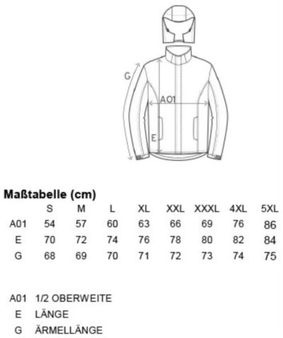 Herren 3-Lagen Softshell Jacke Promodoro | 7850 Grössentabelle Herren 3-Lagen Softshell Jacke Promodoro | 7850 Grössentabelle