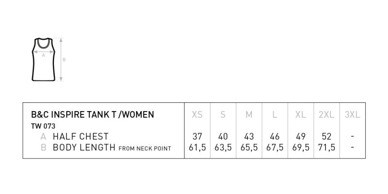 Damen Tanktop B&C | Inspire Tank T /women_° Grössentabelle Damen Tanktop B&C | Inspire Tank T /women_° Grössentabelle