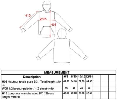 Kinder Kontrast Kapuzen Sweater Kariban | K 453 Grössentabelle