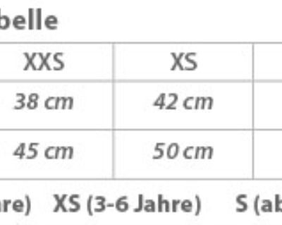Kinder Warnweste Korntex | KW – Aarhus Grössentabelle