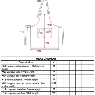 Schürze Kariban | K 8003 Grössentabelle Schürze Kariban | K 8003 Grössentabelle