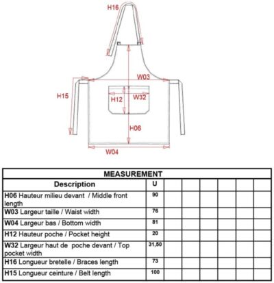 Schürze Kariban | K 8003 Grössentabelle Schürze Kariban | K 8003 Grössentabelle
