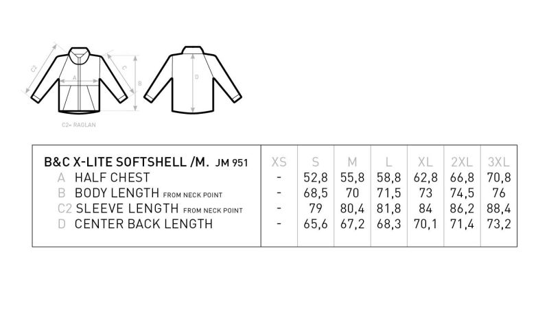 Herren 3-Lagen Softshell Jacke B&C | X-Lite Softshell /men Grössentabelle Herren 3-Lagen Softshell Jacke B&C | X-Lite Softshell /men Grössentabelle