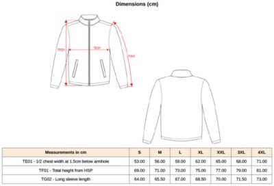 Schwere Workwear Microfleece Jacke Kariban WK | WK 903 Grössentabelle