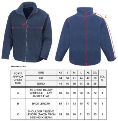 Microfleece Jacke Result | R 115M Grössentabelle